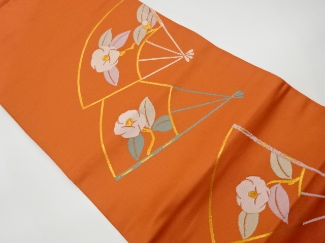 リサイクル　扇に椿模様織出し名古屋帯